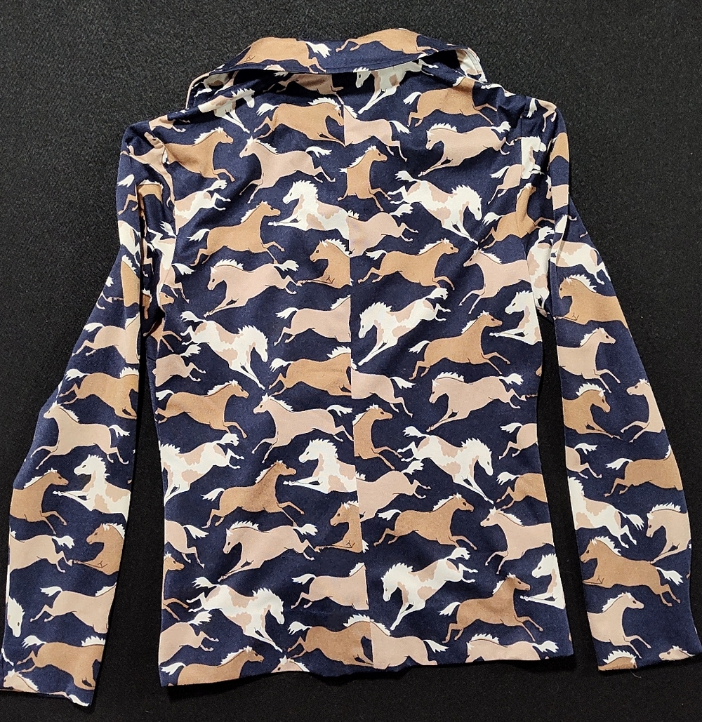 Tanner II Women's Horse Print Long Sleeve, Button Up Shirt, Size 8, Blue & Brown - Picture 6 of 9